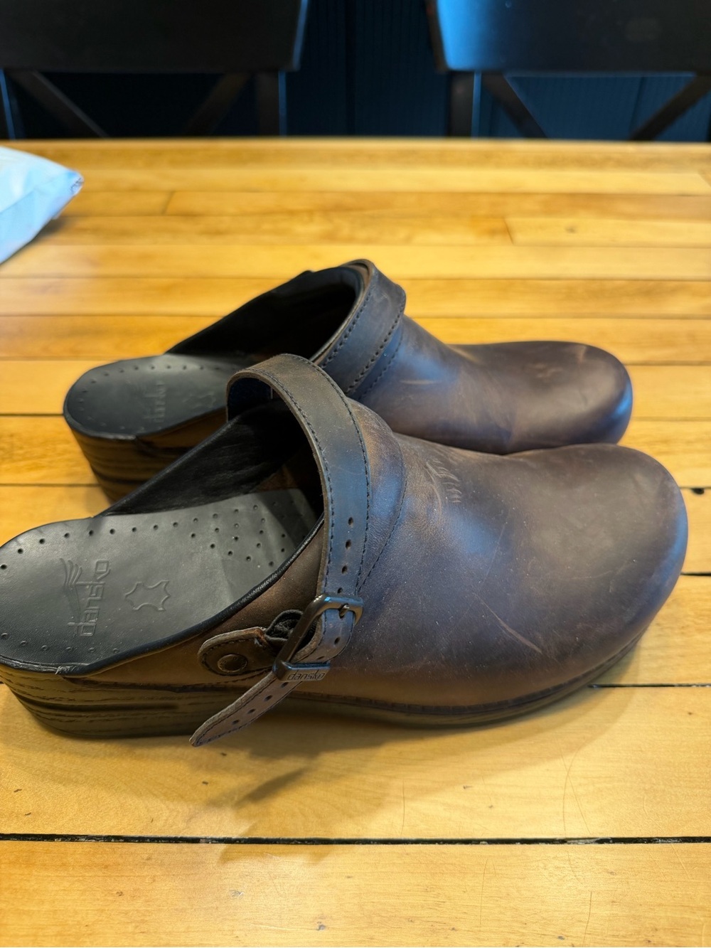 Dansko Dark Brown Leather Slip-On Clogs with Adjustable Strap - Picture 2 of 5